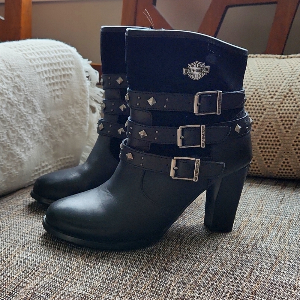 Black Leather Harley Davidson Ankle Boots